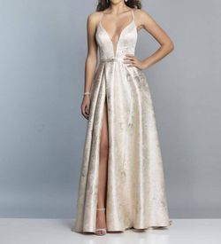 Style 1-558581801-1498 Dave and Johnny White Size 4 Dave & Johnny Shiny Side slit Dress on Queenly