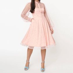 Style 1-671376331-2901 Unique Vintage Pink Size 8 Ruffles Peach Cocktail Dress on Queenly