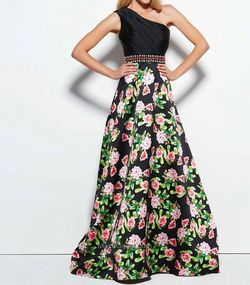 Style 1-93216131-1498 MAC DUGGAL Black Size 4 Free Shipping Print Ball Gown A-line Dress on Queenly