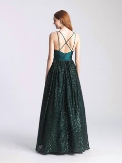 Style 1-974134234-1901 Madison James Green Size 6 Sequined Satin Military A-line Dress on Queenly