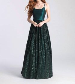Style 1-974134234-1901 Madison James Green Size 6 Sequined Satin Military A-line Dress on Queenly