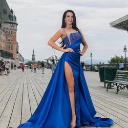 Jorgito Blue Size 2 Prom Jersey Custom Train Dress on Queenly