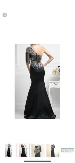 Cinderella Divine Black Size 8 One Shoulder Sequined Floor Length A-line Dress on Queenly