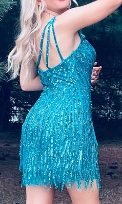 Style 55143 Sherri Hill Blue Size 2 Fully Beaded Speakeasy Cocktail Dress on Queenly