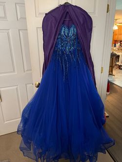 Jovani Blue Size 14 Turquoise Plunge Strapless Tall Height Ball gown on Queenly
