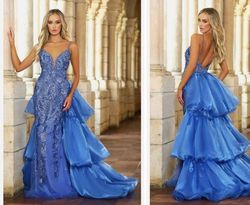 Style 38813 Ava Presley Blue Size 2 Plunge Free Shipping Straight Dress on Queenly