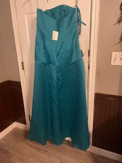 Impression Green Size 14 Satin Teal Straight Dress on Queenly