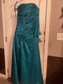 Impression Green Size 14 Satin Teal Straight Dress on Queenly