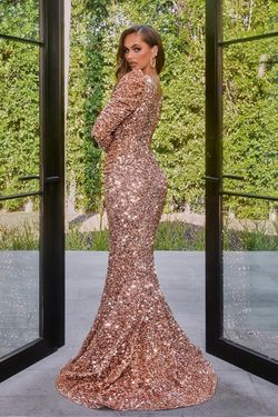 Style PS22024 Portia and Scarlett Gold Size 2 Sequined Long Sleeve Side slit Dress on Queenly