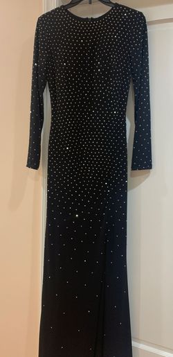 Jovani Black Size 2 Long Sleeve Shiny 50 Off Side slit Dress on Queenly