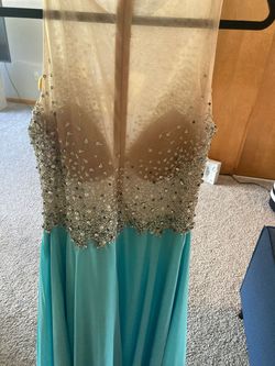 Terani couture Blue Size 8 Sequined Floor Length Jersey Train Dress on Queenly