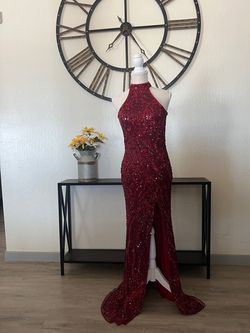 Mac Duggal Red Size 4 Quinceanera Prom Side slit Dress on Queenly