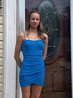 Windsor Blue Size 0 Mini Jersey Homecoming Sorority Cocktail Dress on Queenly