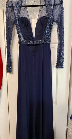 Style 8285 Rachel Allan Blue Size 0 Navy Side slit Dress on Queenly