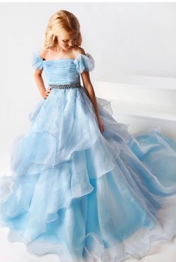 Style 38025 Ava Presley Blue Size 10 Jersey Pageant Cupcake Girls Size Ball gown on Queenly