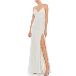 Style 55706 Mac Duggal White Size 2 Engagement Floor Length Spaghetti Strap Prom Appearance Side slit Dress on Queenly