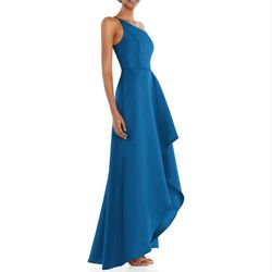 Style D831 Alfred Sung Blue Size 20 One Shoulder Bridesmaid Side slit Dress on Queenly
