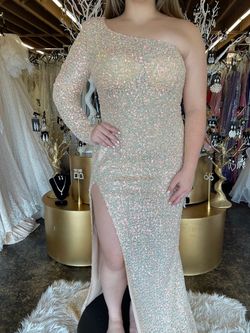 Style 51128 Tarik Ediz Nude Size 12 Plus Size Tall Height Mermaid Dress on Queenly