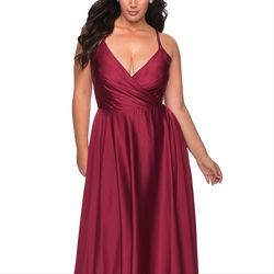 Style 29033 La Femme Red Size 16 A-line Burgundy Corset Side slit Dress on Queenly