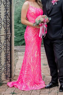Jovani Hot Pink Size 0 Floor Length Jersey A-line Dress on Queenly