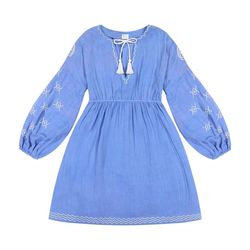 Style 1-1204942607-2696 mer st. barth Blue Size 12 Embroidery Plus Size Mini Cocktail Dress on Queenly