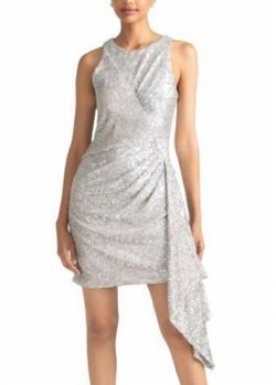 Style 1-177226322-1498 Shoshanna Silver Size 4 Tall Height Sequined Polyester Cocktail Dress on Queenly
