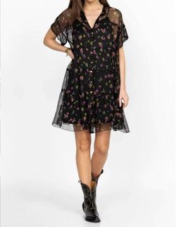 Style 1-2113989069-3472 Johnny Was Black Size 4 Sleeves Tulle Floral Mini Cocktail Dress on Queenly