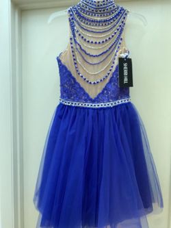 Sherri Hill Blue Size 4 Jewelled Cocktail Dress on Queenly