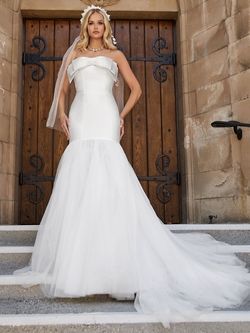 Style FSWD1632N Faeriesty White Size 0 Satin Sheer Fswd1632n Mermaid Dress on Queenly