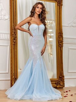Style FSWD8081T Faeriesty Blue Size 8 Floor Length Jersey Tall Height Mermaid Dress on Queenly