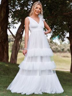 Style FSWD1743 Faeriesty White Size 12 Fswd1743 Plunge Plus Size Floor Length Straight Dress on Queenly