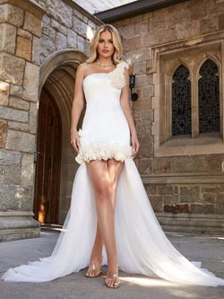 Style FSWD1450N Faeriesty White Size 0 High Low Military Fswd1450n Satin Straight Dress on Queenly