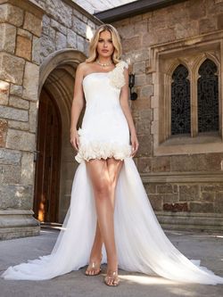 Style FSWD1450N Faeriesty White Size 12 High Low One Shoulder Engagement Straight Dress on Queenly