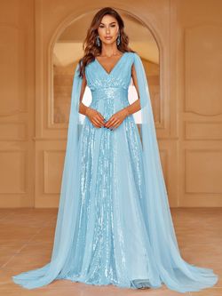 Style LAWD8002 Faeriesty Blue Size 0 Tall Height Jersey Floor Length A-line Dress on Queenly