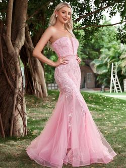 Style LAWD8054 Faeriesty Pink Size 0 Sequined Jersey Sheer Polyester Tall Height Mermaid Dress on Queenly