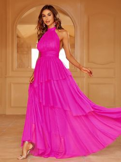 Style FSWD8100 Faeriesty Hot Pink Size 12 Sheer Straight Dress on Queenly