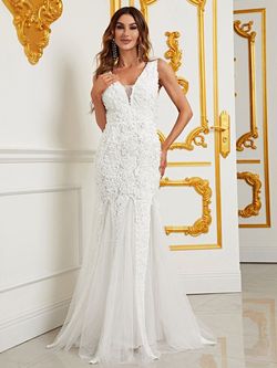 Style FSWD1111 Faeriesty White Size 8 Jersey Floor Length Mermaid Dress on Queenly