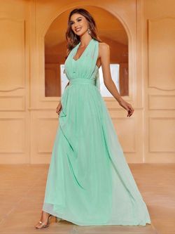 Style FSWD1198 Faeriesty Green Size 0 Halter Polyester Tall Height A-line Dress on Queenly