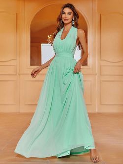 Style FSWD1198 Faeriesty Light Green Size 0 Backless Floor Length Polyester A-line Dress on Queenly