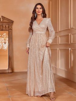 Style FSWD1405 Faeriesty Gold Size 12 Floor Length Jersey V Neck Tall Height A-line Dress on Queenly