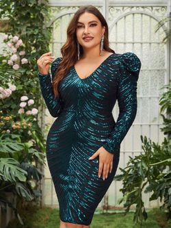 Style FSWD1012P Faeriesty Green Size 20 Plunge Polyester Tall Height Cocktail Dress on Queenly