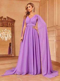 Style FSWD1589 Faeriesty Purple Size 0 Polyester Tall Height Plunge A-line Dress on Queenly