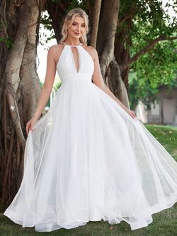 Style FSWD1655 Faeriesty White Size 12 Jersey Sheer Halter Straight Dress on Queenly