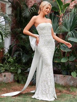 Style FSWD0595 Faeriesty White Size 12 Satin Jersey Sequined Fswd0595 Mermaid Dress on Queenly