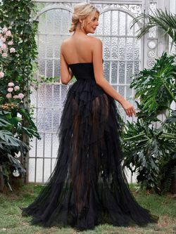 Style FSWD1659 Faeriesty Black Size 0 Floor Length Sheer Jersey Polyester Straight Dress on Queenly