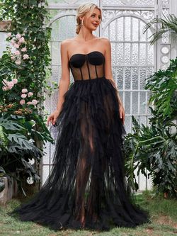Style FSWD1659 Faeriesty Black Size 0 Sheer Floor Length Polyester Straight Dress on Queenly