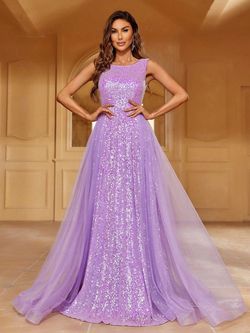 Style FSWD1239 Faeriesty Purple Size 4 Sequined Tall Height Jersey Polyester A-line Dress on Queenly