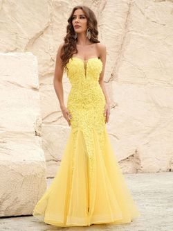 Style FSWD1227 Faeriesty Yellow Size 0 Polyester Military Jersey Mermaid Dress on Queenly