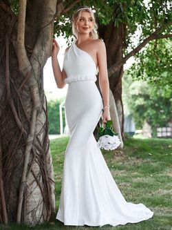 Style FSWD1610 Faeriesty White Size 0 One Shoulder Polyester Backless Mermaid Dress on Queenly