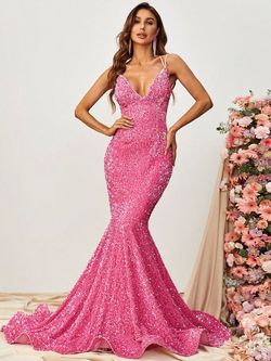 Style FSWD0594 Faeriesty Pink Size 0 Polyester Military Sequined Mermaid Dress on Queenly